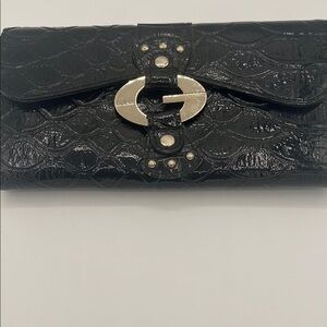 Guess Black Leather Clutch with Gold Accents